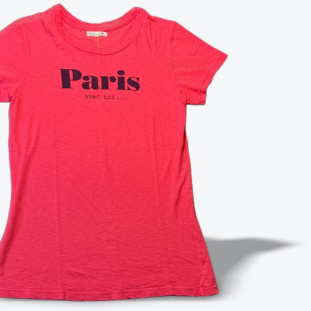 Sundry Paris Graphic T Shirt Pink Slub Knit Soft Lightweight Size 0 XS Made USA